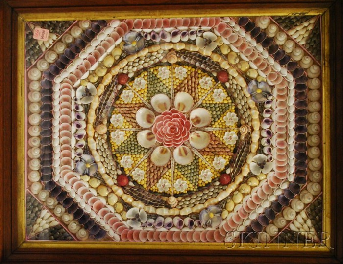 Appraisal: Framed Shellwork Floral and Geometric Sailor's Valentine th century overall