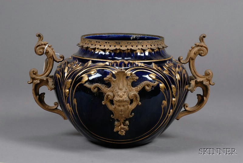 Appraisal: French Cobalt Glazed Earthenware and Ormolu-mounted Jardiniere late th century