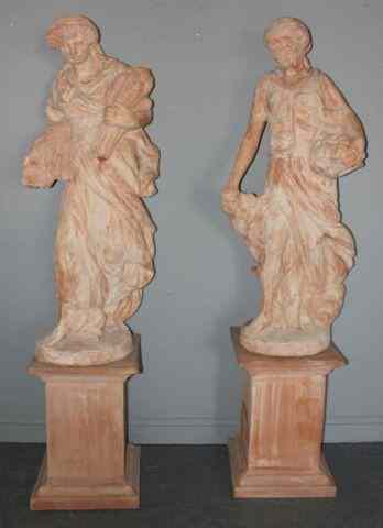 Appraisal: Pair of Terracotta Figural Statues on Stands Spring and Summer