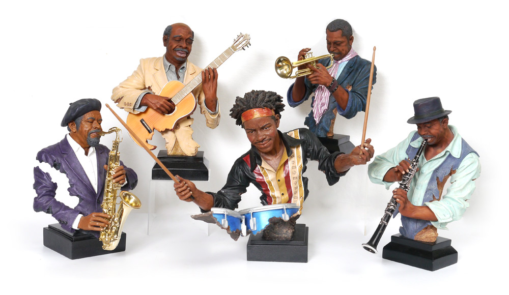 Appraisal: CONTEMPORARY CAST RESIN JAZZ BAND piece jazz ensemble figural busts