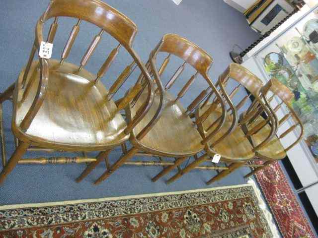 Appraisal: Antique Oak Captains Chairs cattail bentwood decor