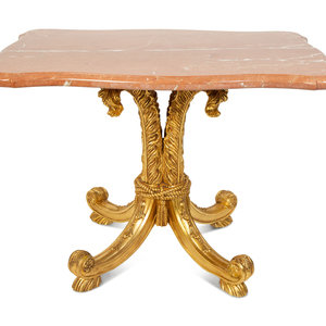 Appraisal: A Louis XV Style Carved Giltwood Rouge Marble Top Table