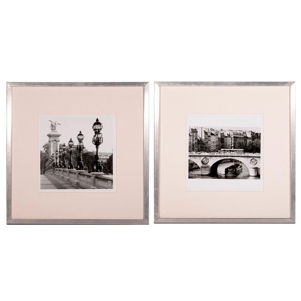 Appraisal: A pair of photographs of Paris bridges Frames square Images