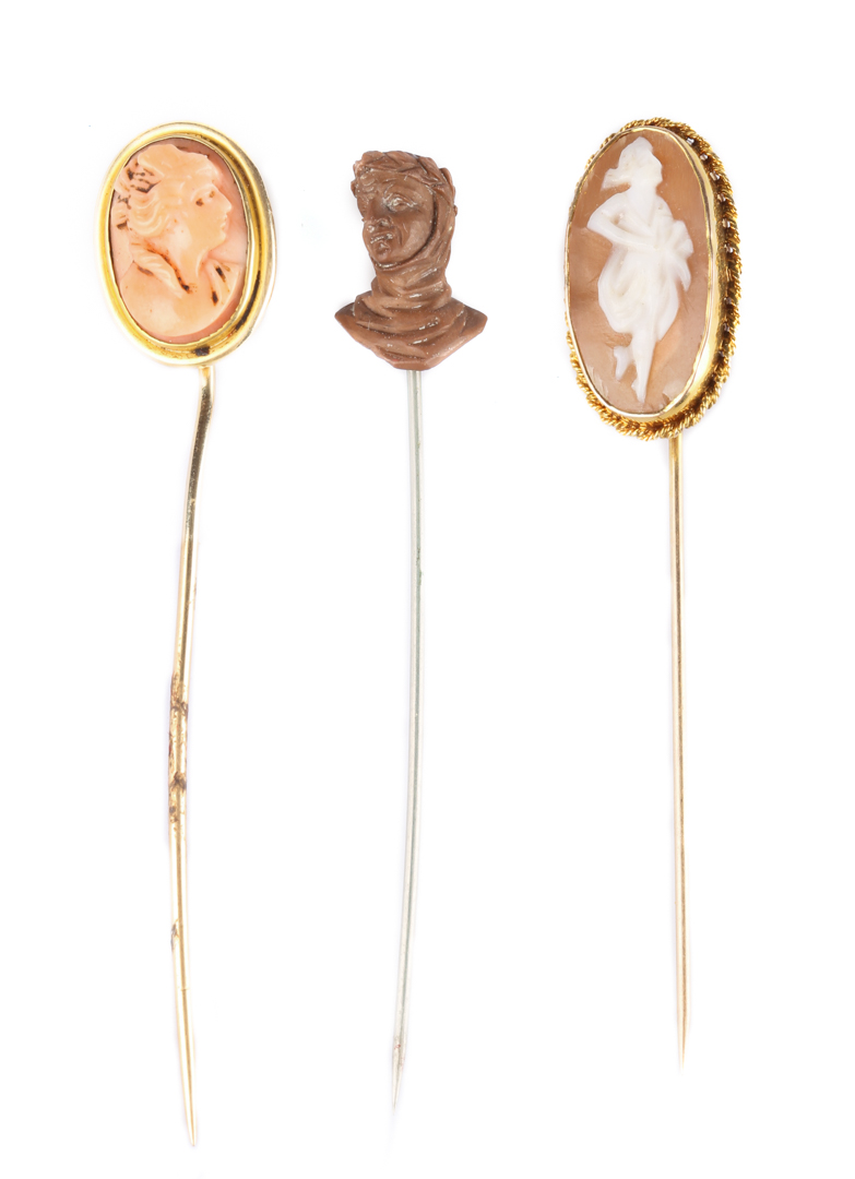 Appraisal: A Trio of Vintage Stickpins c 's K cameo K