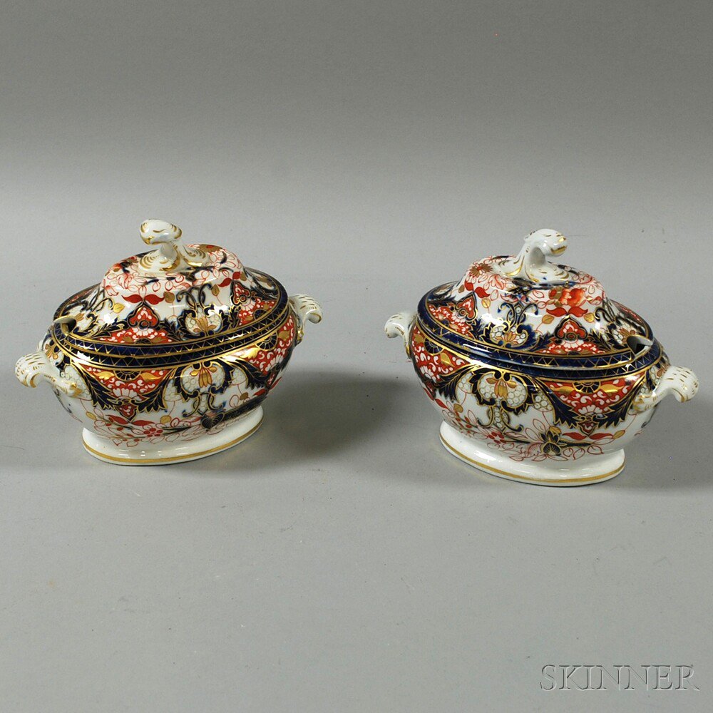 Appraisal: Near Pair of Small Imari-palette Tureens England th century with