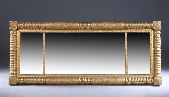 Appraisal: AMERICAN EMPIRE GILT SPLIT-SPINDLE OVER-MANTLE MIRROR th century Gilt-gesso-over wood