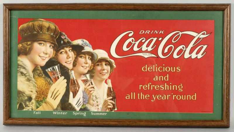 Appraisal: Cardboard Coca-Cola Trolley Sign Description Nicely framed under glass A