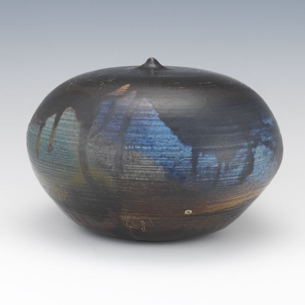 Appraisal: TOSHIKO TAKAEZU AMERICAN - x Moonpot with rattle Glazed ceramic