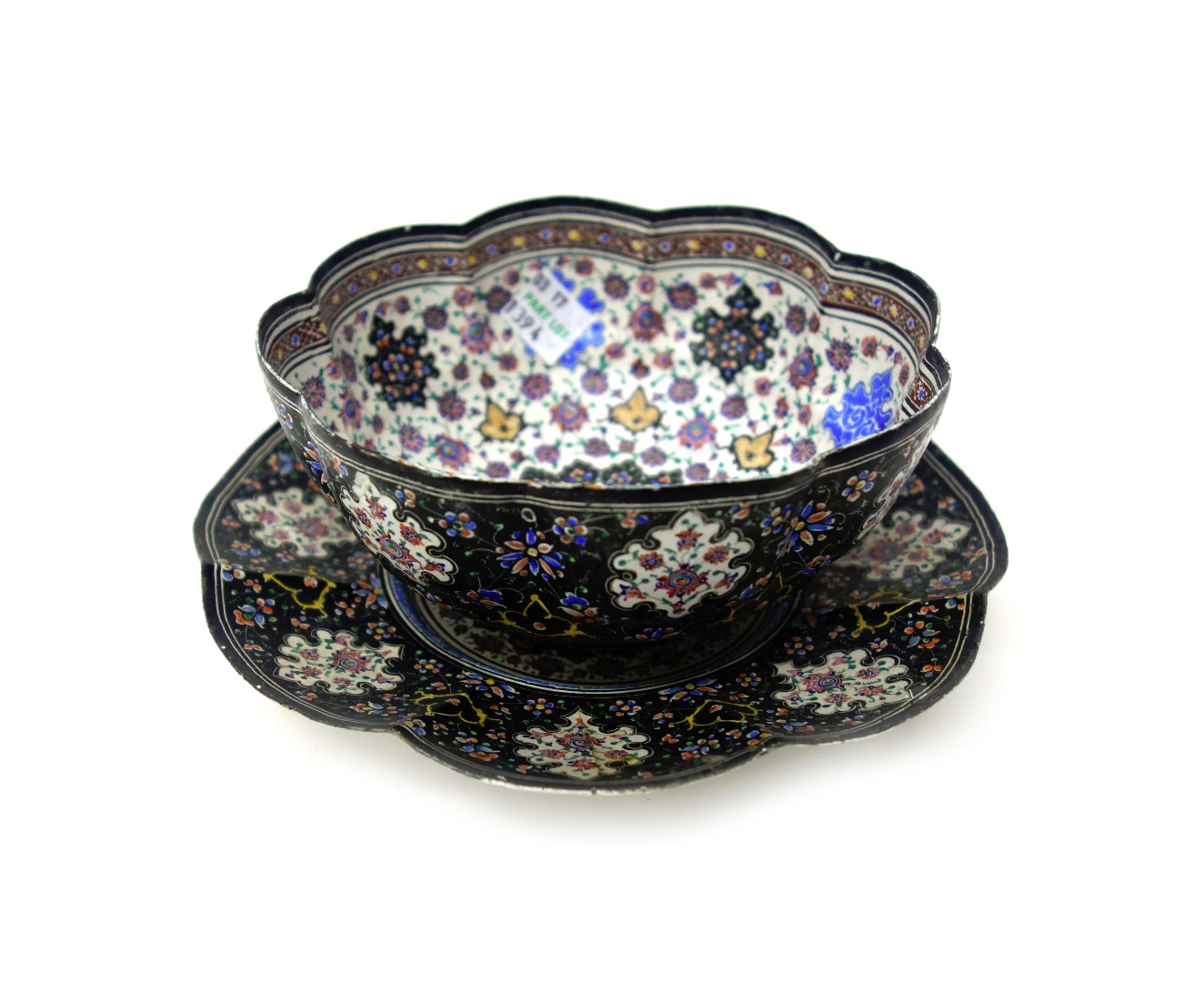 Appraisal: An enamel lobed bowl and stand probably Indian late th