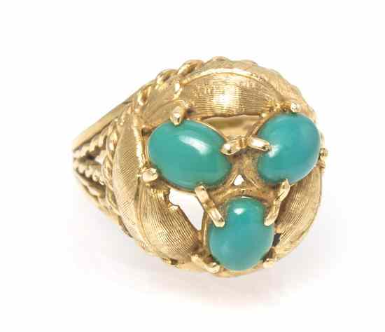 Appraisal: A Karat Yellow Gold Turquoise and Diamond Ring containing three