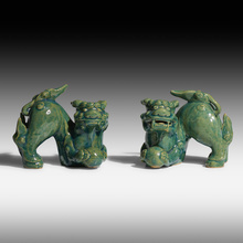 Appraisal: Chinese FOO DOGS PAIR glazed stoneware h w d in