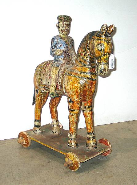 Appraisal: Indian polychrome wood horse pull toy length approximately in