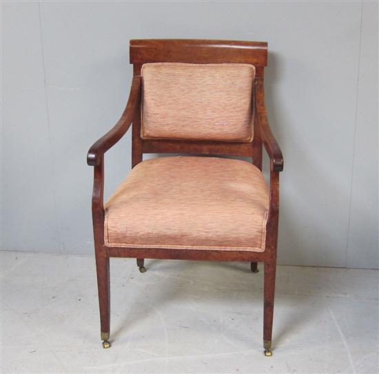 Appraisal: George III mahogany open arm chair with padded back and