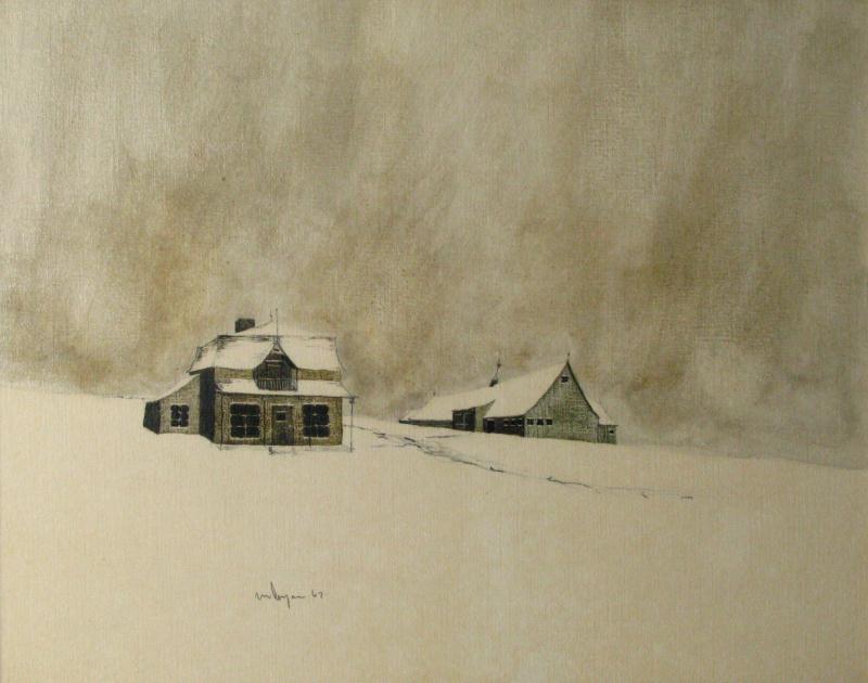 Appraisal: Unknown Artist Untitled House and Barn in Snow Watercolor x