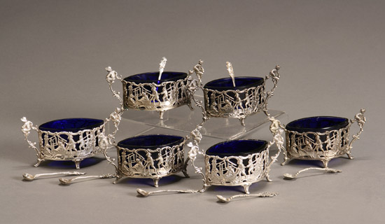 Appraisal: Set of Six Continental Rococo Style Silver Salt Cellars Early