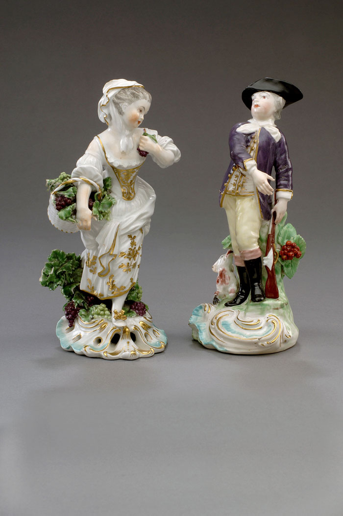 Appraisal: TWO DERBY PORCELAIN FIGURES OF A GRAPE VENDOR AND A