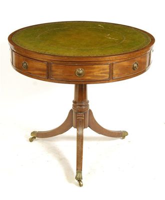 Appraisal: A small mahogany drum table the revolving top inset gilt