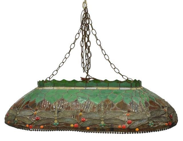 Appraisal: Tiffany style stained and leaded glass island billiard hanging lamp