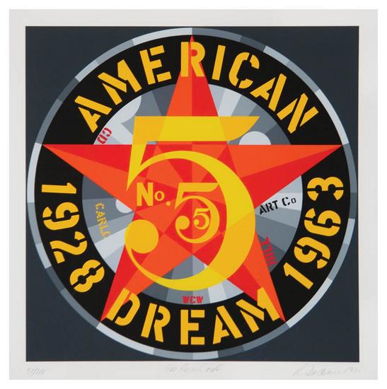 Appraisal: Robert Indiana b american dream --the golden five screenprint printed