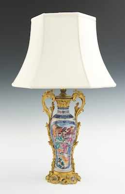 Appraisal: A Dore Bronze Mounted Table Lamp with Chinese Export Quainlong