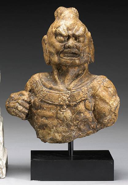 Appraisal: Chinese statues Property from a Pennsylvania Collection The guardian depicted