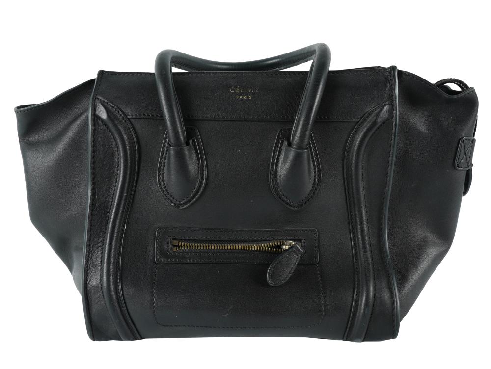 Appraisal: CELINE MICRO LUGGAGE BLACK LEATHER HANDBAGoverall inches with handles inches