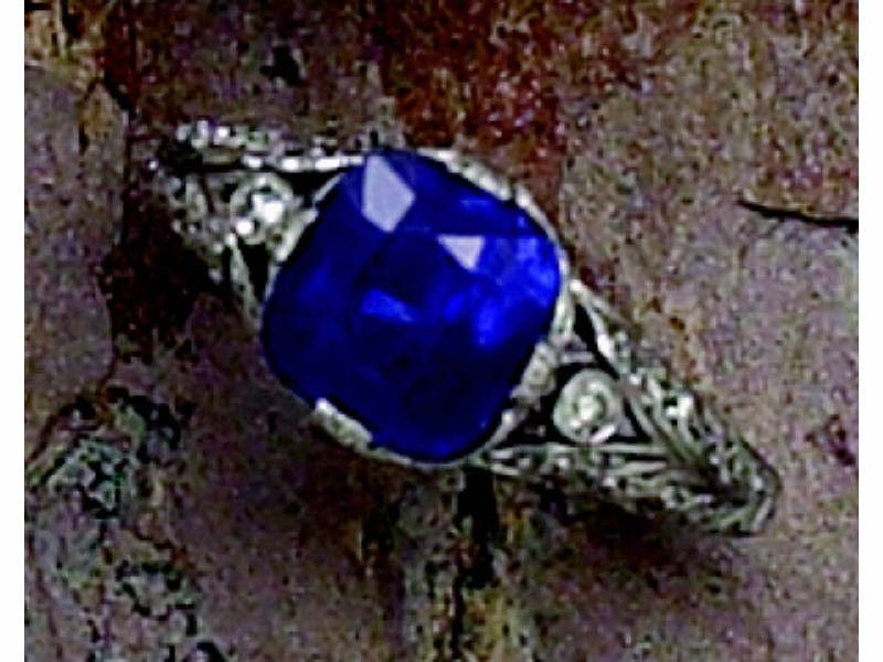 Appraisal: ART DECO KASHMIR SAPPHIRE AND DIAMOND RING Centering upon a