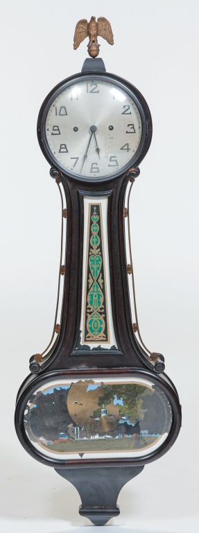 Appraisal: AMERICAN BANJO CLOCK First quarter th century Ebonized wooden case