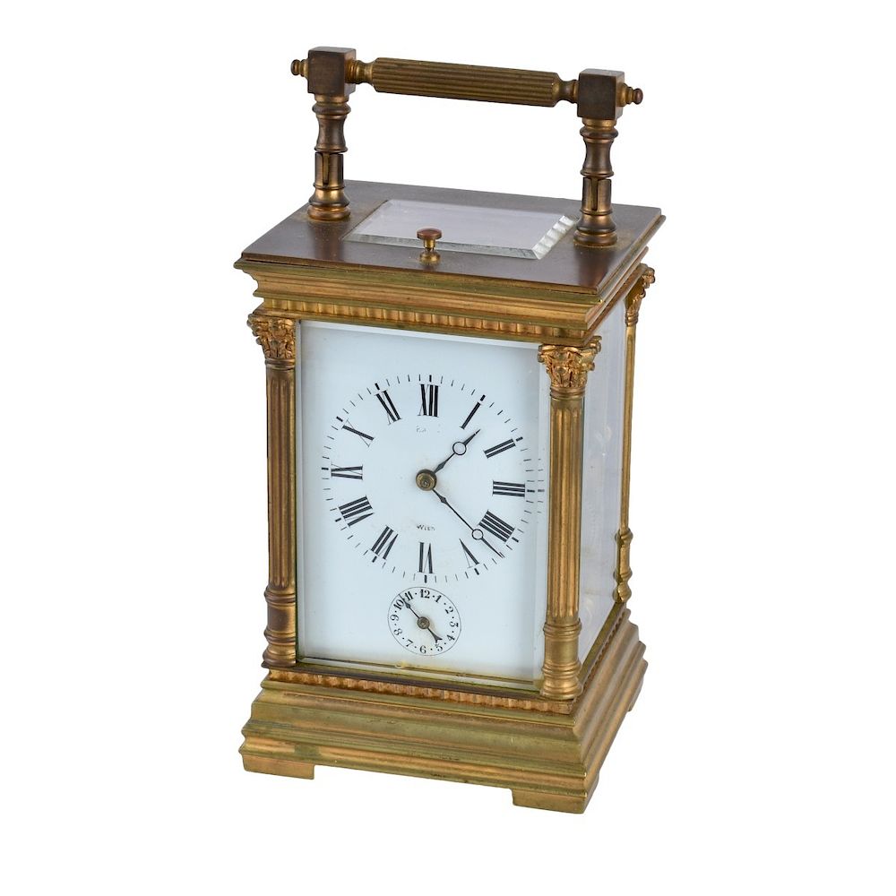 Appraisal: Antique Gilt Brass Carriage Clock Antique Gilt Brass Carriage Clock