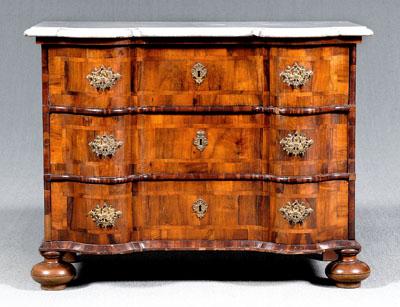 Appraisal: Continental baroque burlwood chest old probably original gray marble top