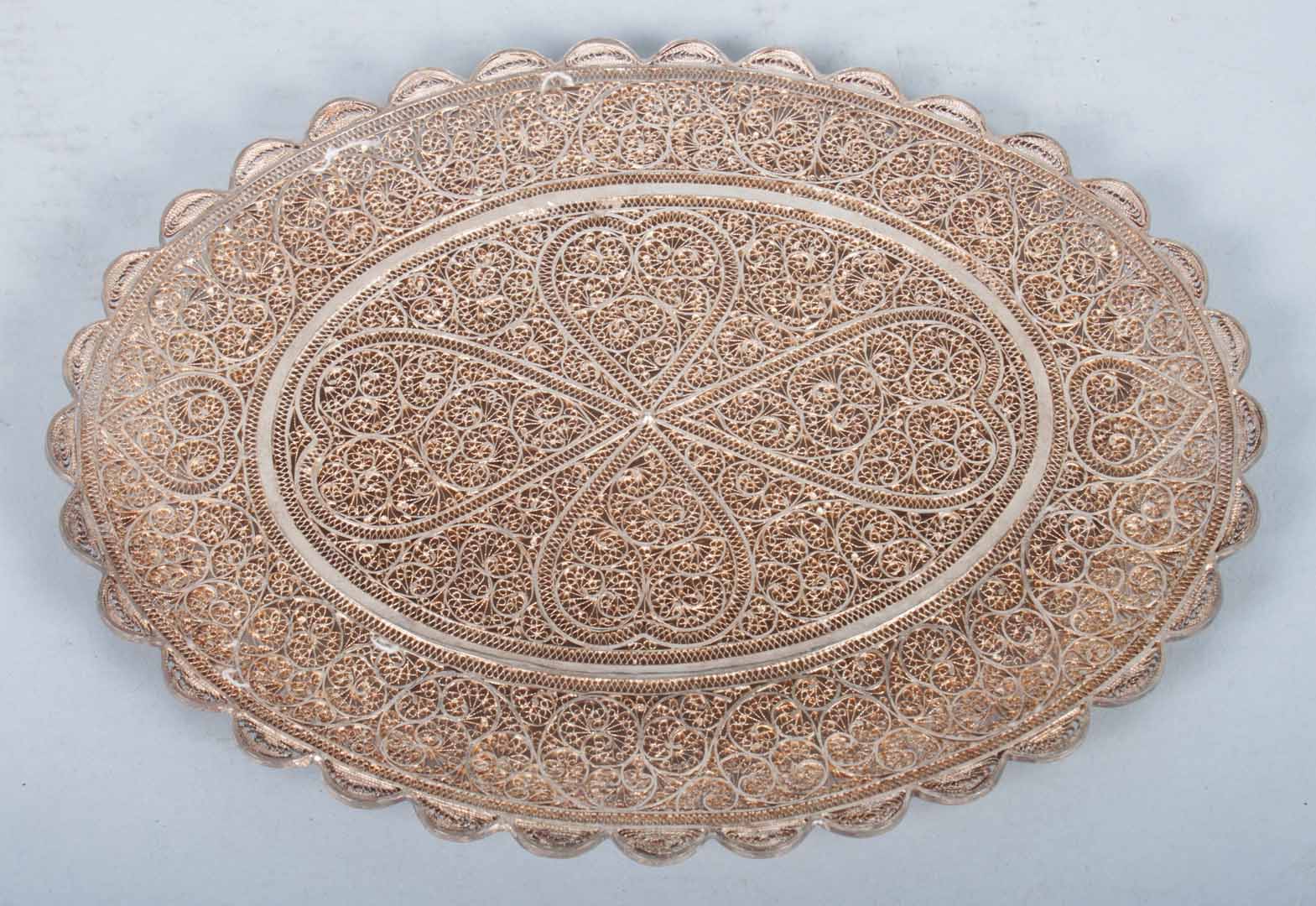 Appraisal: Continental silver filigree oval card tray possibly Chinese x in