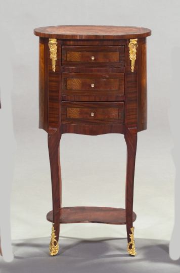 Appraisal: Louis XV-Style Mahogany and Burlwood Bedside Commode the banded oval