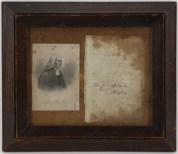 Appraisal: Portrait signature of Rev John Wesley signature of Charles Haddon