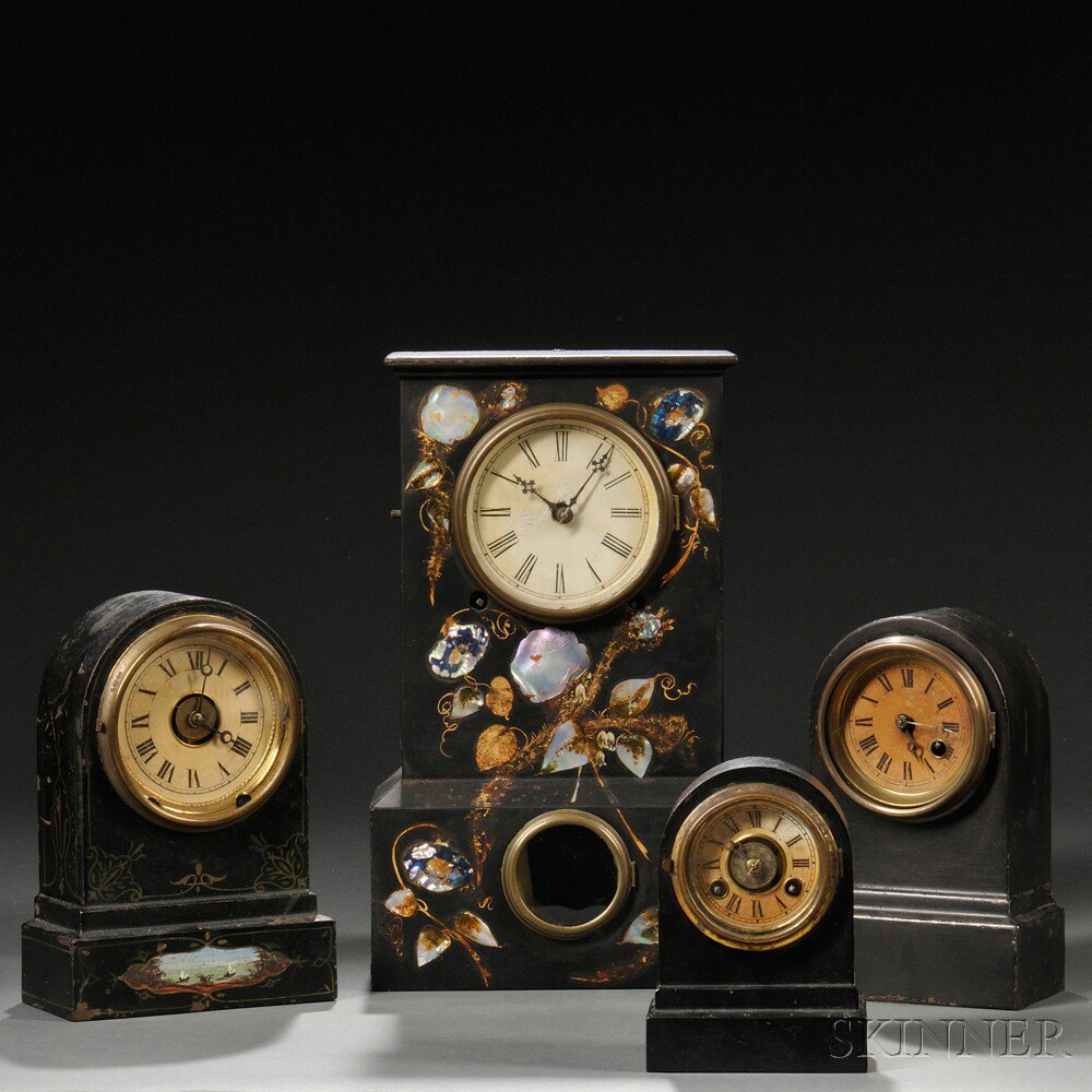 Appraisal: Four Terry Cast Iron Shelf Clocks an eight-day time and