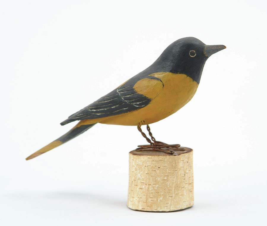 Appraisal: CARVED AND PAINTED BALTIMORE ORIOLE Unsigned well carved miniature form