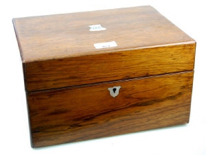 Appraisal: A th century rosewood travelling toilet box with ep and