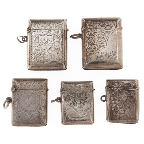 Appraisal: Five silver vesta cases Victorian-George V - mm h ozs