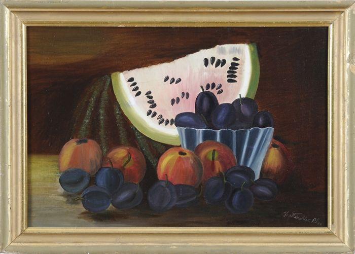 Appraisal: PRIMITIVE STILL LIFE WITH FRUIT Oil on canvas relined x