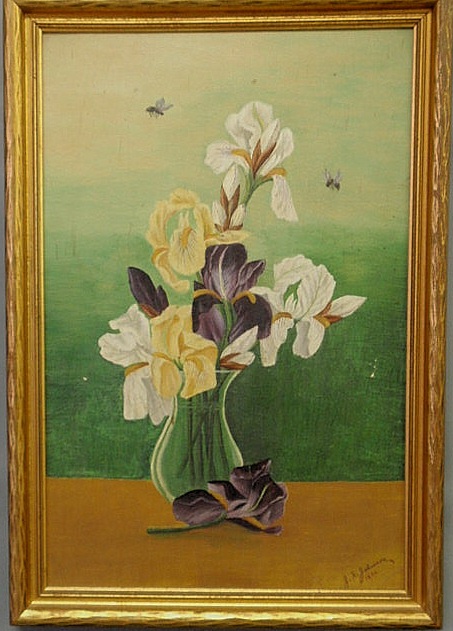 Appraisal: Oil on board still life painting of a vase of