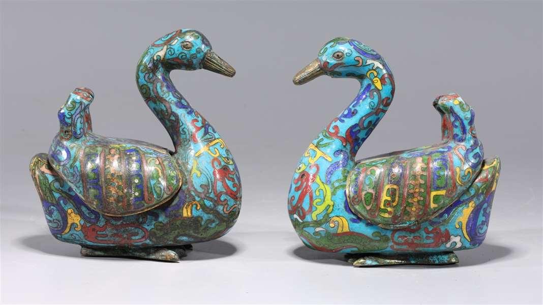 Appraisal: Pair of Chinese cloisonne goose form covered censers wear and