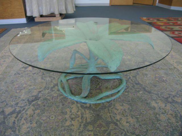 Appraisal: Metal Coffee Table floral round glass top