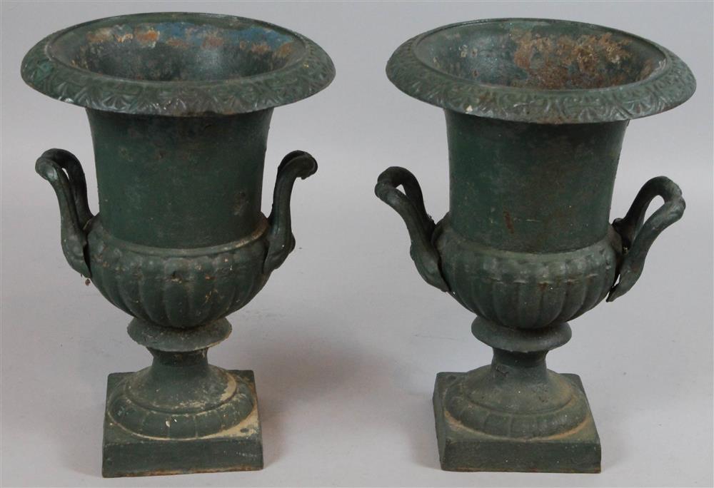 Appraisal: PAIR OF CLASSICAL STYLE GREEN PAINTED CAST IRON GARDEN URNS