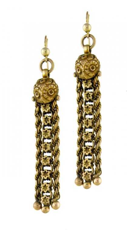 Appraisal: A PAIR OF GOLD TASSEL EARRINGS