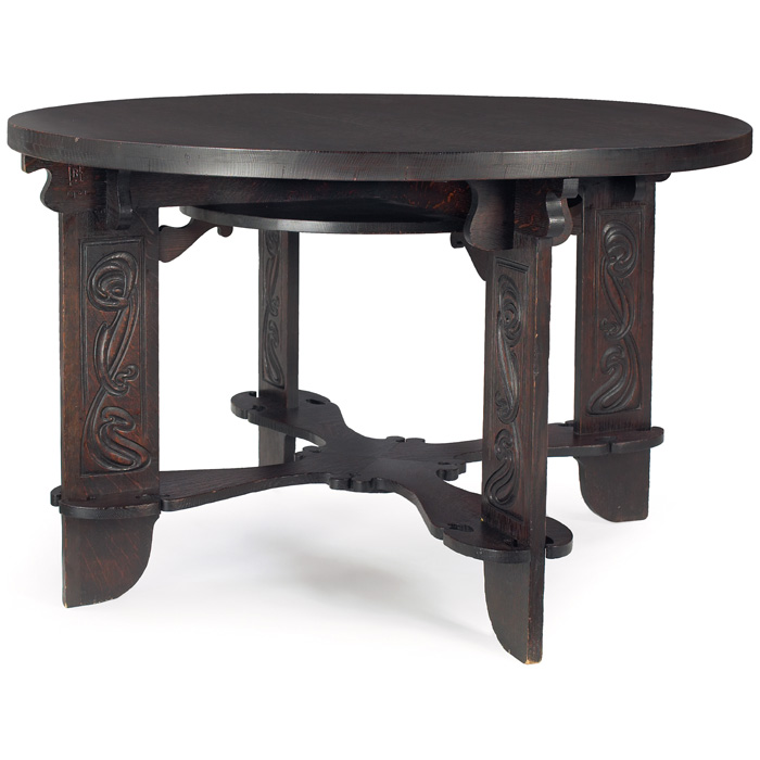 Appraisal: Important Charles Rohlfs game table in oak executed in circular