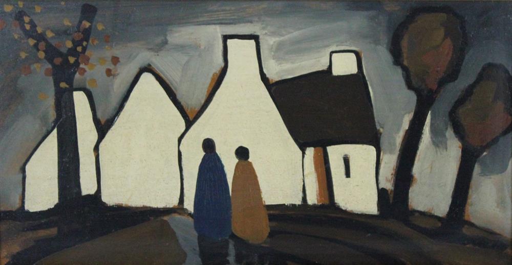 Appraisal: MARKEY ROBINSON IRISH - WHITE HOUSE WITH TWO FIGURES Oil