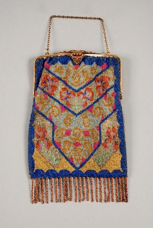 Appraisal: FRENCH MICRO STEEL BEADED BAG s Hinged gold tone filigree