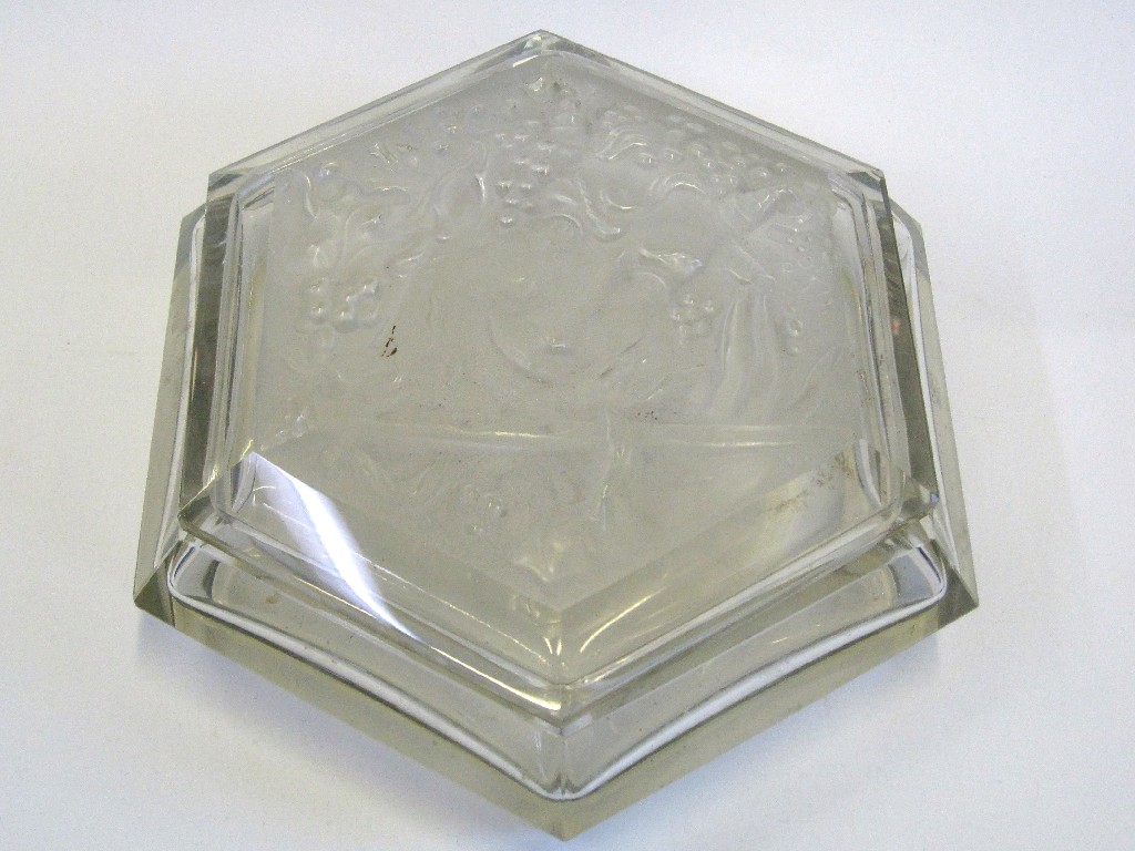 Appraisal: Art Deco hexagonal glass bowl and cover the lid moulded