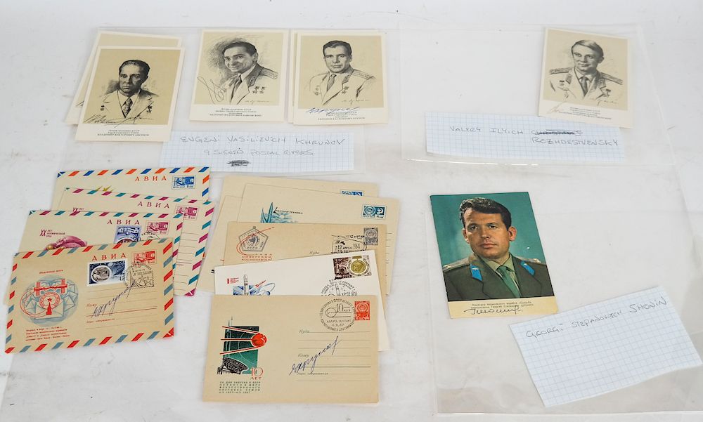 Appraisal: Large Group of Signed Cosmonaut Items Lot includes cached commemorative