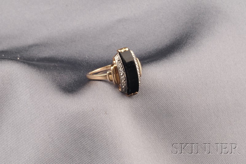 Appraisal: Art Deco Bicolor kt Gold Onyx and Diamond Ring centering