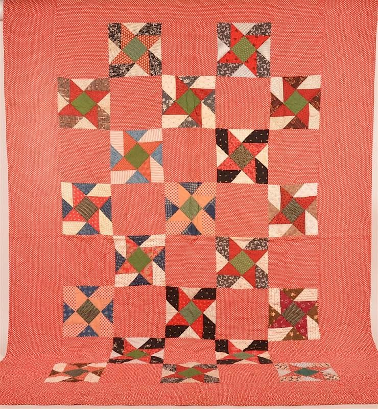 Appraisal: Vintage Geometric Block Pattern Quilt Vintage Geometric Block Pattern Patchwork